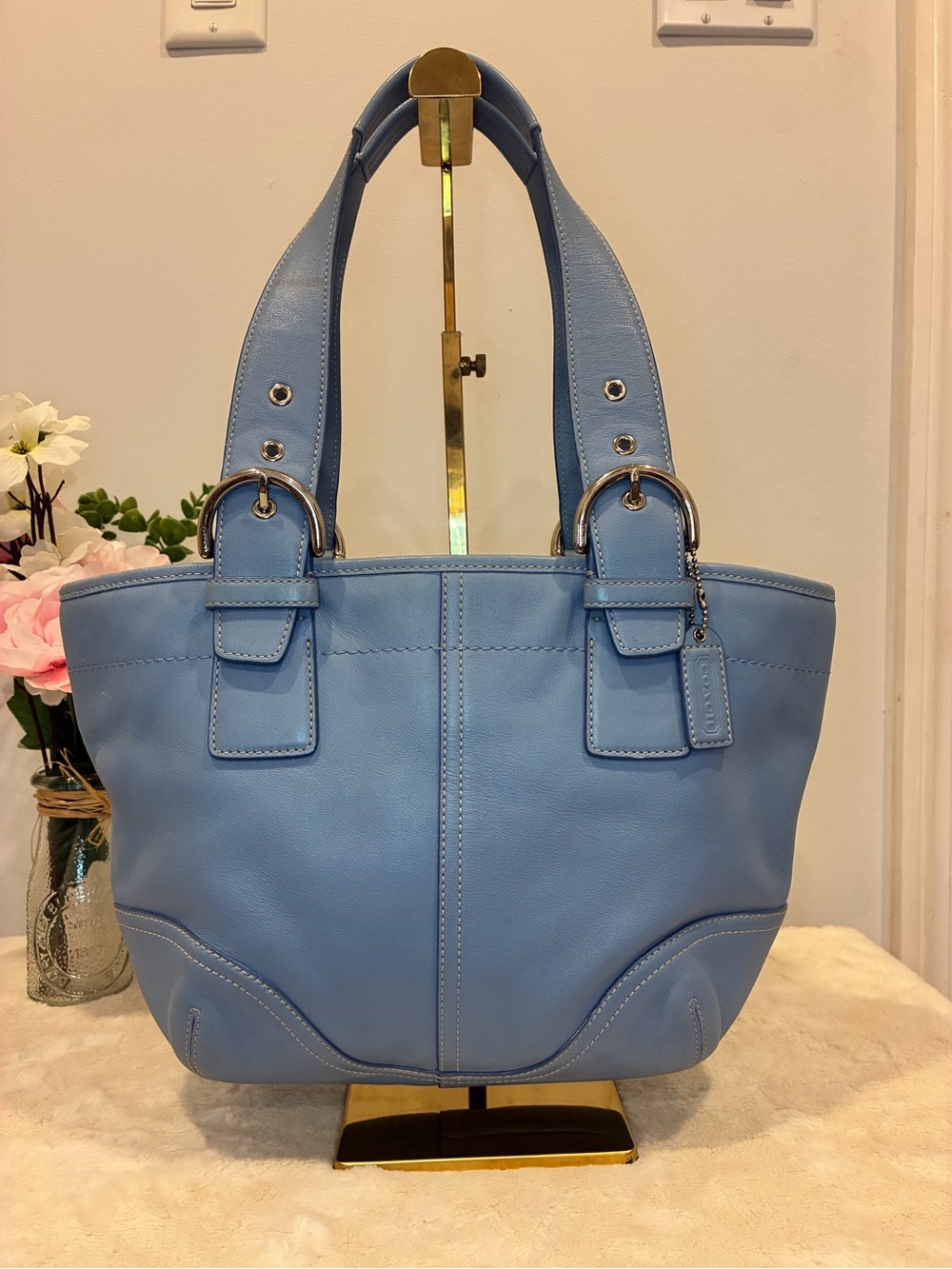 Vintage Coach Soho 9544 Baby Blue Leather Tote Y2K